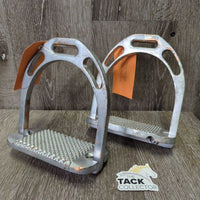 Pr Metal Wide Base Stirrup Irons *gc, clean, spray painted, chipped, rubbed, scuffs, tarnish
