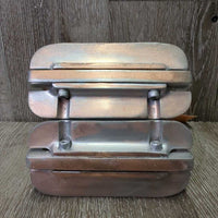 Pr Metal Wide Base Stirrup Irons *gc, clean, spray painted, chipped, rubbed, scuffs, tarnish
