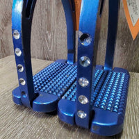 Pr Metal Wide Base Stirrup Irons, bling *gc, clean, mnr dirt, rubs, scuffs, missing bling, bubbled, chipped
