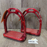 Pr Wide Base Stirrup Irons, bling *gc, mnr dirt, scuffs, rubs, rust, spray paint: bubbled, chipped
