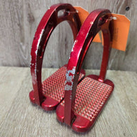 Pr Wide Base Stirrup Irons, bling *gc, mnr dirt, scuffs, rubs, rust, spray paint: bubbled, chipped
