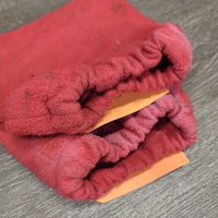 2 Fleece Stirrup Iron Covers, elastic top *gc/fair, dirt, gunk, discolored, rubs, pilly, stains
