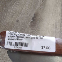 Folding Wood Handle Mane Thinning Comb *gc, stiff, dirty, sticky residue, mnr unseated
