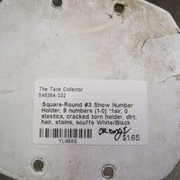 Square-Round #3 Show Number Holder, 9 numbers (1-0) *fair, 0 elastics, cracked torn holder, dirt, hair, stains, scuffs
