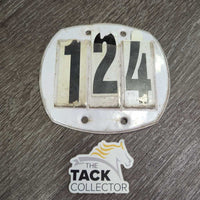 Square-Round #3 Show Number Holder, 3 numbers (1, 2, 3, 4) *fair, 0 elastics, torn numbers, dirt, stains, scuffs, mnr hair
