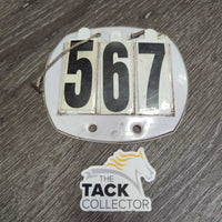 Square-Round #3 Show Number Holder, 6 numbers (1, 2, 5-0 ), 1 elastic *gc/fair, dirt, stains, scuffs, mnr hair, broken tabs

