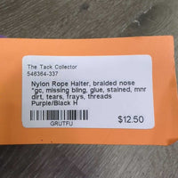 Nylon Rope Halter, braided nose *gc, missing bling, glue, stained, mnr dirt, tears, frays, threads

