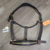 Padded Leather Halter, adj, snap *gc, dirty, film, removed bling
