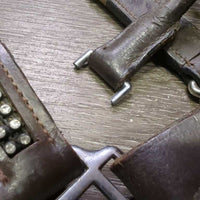 Padded Leather Halter, adj, snap *fair/gc, BROKEN Snap, dirty, Missing Bling, rubs, scrapes, film
