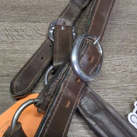 Padded Leather Halter, adj, snap *fair/gc, BROKEN Snap, dirty, Missing Bling, rubs, scrapes, film
