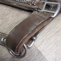 Padded Leather Halter, adj, snap *fair/gc, BROKEN Snap, dirty, Missing Bling, rubs, scrapes, film
