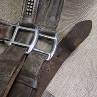 Padded Leather Halter, adj, snap *fair/gc, BROKEN Snap, dirty, Missing Bling, rubs, scrapes, film

