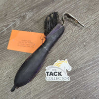 "Soft Touch" Plastic Handle Hoof Pick, brush *fair, bent bristles, v.dirty, torn loop
