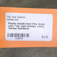 Plastic Handle Hoof Pick, brush, yarn *fair, bent bristles, v.dirty, residue
