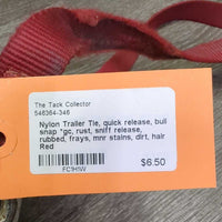 Nylon Trailer Tie, quick release, bull snap *gc, rust, sniff release, rubbed, frays, mnr stains, dirt, hair
