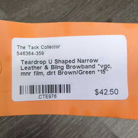 Teardrop U Shaped Narrow Leather & Bling Browband *vgc, mnr film, dirt
