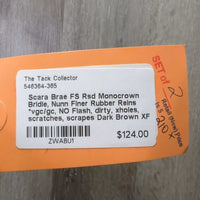 FS Rsd Monocrown Bridle, Nunn Finer Rubber Reins *vgc/gc, NO Flash, dirty, xholes, scratches, scrapes
