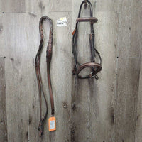 Rsd/FS Bridle, Braided Reins *gc/vgc, clean & dirt residue/film, stiff, dry, mnr scratches, scrapes & rubs
