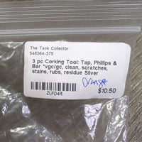 3 pc Corking Tool: Tap, Phillips & Bar *vgc/gc, clean, scratches, stains, rubs, residue

