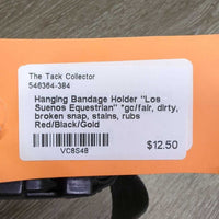 Hanging Bandage Holder "Los Suenos Equestrian" *gc/fair, dirty, broken snap, stains, rubs
