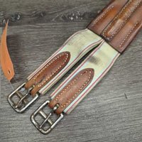 Narrow Leather Girth, 1x els *gc/fair, clean, vintage, stiff, stained, scrapes, chews, creases, rust
