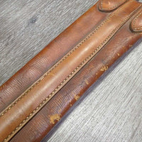 Narrow Leather Girth, 1x els *gc/fair, clean, vintage, stiff, stained, scrapes, chews, creases, rust
