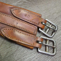 Narrow Leather Girth, 1x els *gc/fair, clean, vintage, stiff, stained, scrapes, chews, creases, rust
