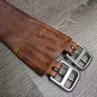 Narrow Leather Girth, 1x els *gc/fair, clean, vintage, stiff, stained, scrapes, chews, creases, rust
