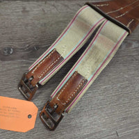 Narrow Leather Girth, 1x els *gc/fair, clean, vintage, stiff, stained, scrapes, chews, creases, rust
