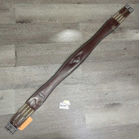 Padded Leather Girth, 2x els, x3 d rings *vgc, clean, film, mnr dirt, hair, cuts, discolour spots, rubs, puckered els
