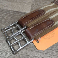 Padded Leather Girth, 2x els, x3 d rings *vgc, clean, film, mnr dirt, hair, cuts, discolour spots, rubs, puckered els
