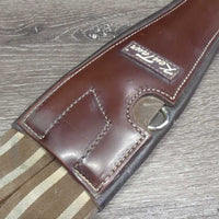 Padded Leather Girth, 2x els, x3 d rings *vgc, clean, film, mnr dirt, hair, cuts, discolour spots, rubs, puckered els
