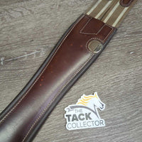 Padded Leather Girth, 2x els, x3 d rings *vgc, clean, film, mnr dirt, hair, cuts, discolour spots, rubs, puckered els
