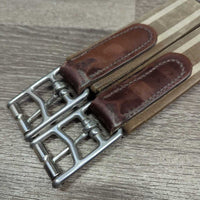 Padded Leather Girth, 2x els, x3 d rings *vgc, clean, film, mnr dirt, hair, cuts, discolour spots, rubs, puckered els
