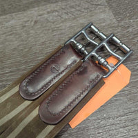 Padded Leather Girth, 2x els, x3 d rings *vgc, clean, film, mnr dirt, hair, cuts, discolour spots, rubs, puckered els
