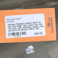 Padded Leather Girth, 2x els, x3 d rings *vgc, clean, film, mnr dirt, hair, cuts, discolour spots, rubs, puckered els
