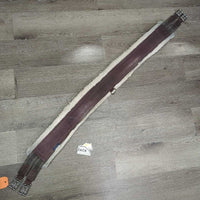 Nylon & Fleece Girth, 2x els, d ring *fair, "clean", v.clumpy, stained, bent ends, puckered els, residue, mnr hair
