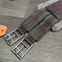 Nylon & Fleece Girth, 2x els, d ring *fair, "clean", v.clumpy, stained, bent ends, puckered els, residue, mnr hair
