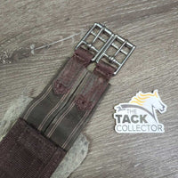 Nylon & Fleece Girth, 2x els, d ring *fair, "clean", v.clumpy, stained, bent ends, puckered els, residue, mnr hair

