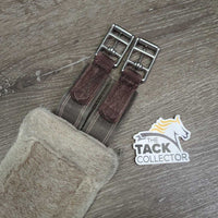 Nylon & Fleece Girth, 2x els, d ring *fair, "clean", v.clumpy, stained, bent ends, puckered els, residue, mnr hair
