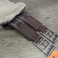 Nylon & Fleece Girth, 2x els, d ring *gc, clean, clumpy, stained, rubs, bent ends, puckered els, residue, mnr hair
