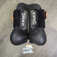 Front & Hind Open Boots, velcro *gc, clean, residue, hair, scuffs, faded, residue, rubs, pills, threads
