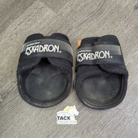 Pr Open Hind Boots, velcro *gc, dirt, residue, hair, rubbed lining, mnr tears, scuffed
