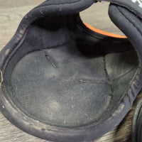 Pr Open Hind Boots, velcro *gc, dirt, residue, hair, rubbed lining, mnr tears, scuffed
