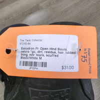 Pr Open Hind Boots, velcro *gc, dirt, residue, hair, rubbed lining, mnr tears, scuffed
