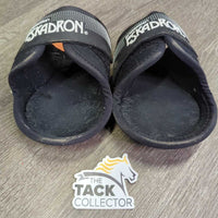 Pr Open Hind Boots, velcro *gc, hair, rubbed lining, mnr tears, scuffed, dirt

