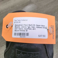 Pr Open Hind Boots, velcro *gc, hair, rubbed lining, mnr tears, scuffed, dirt
