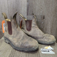 Square Toe Distressed Leather Boots, Pull On *gc, dirty, rubs, faded, scuffs, scrapes
