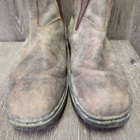 Square Toe Distressed Leather Boots, Pull On *gc, dirty, rubs, faded, scuffs, scrapes
