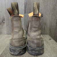 Square Toe Distressed Leather Boots, Pull On *gc, dirty, rubs, faded, scuffs, scrapes
